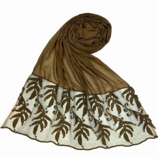 Premium Designer Leaf Cotton Stole- Gingerbread Brown 